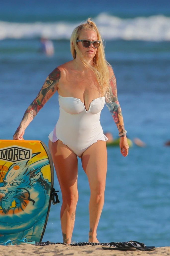 Jenna Jameson in a White Swimsuit