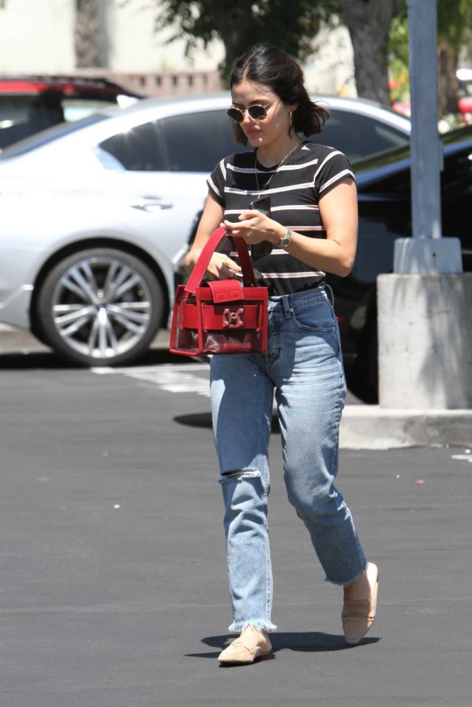 Lucy Hale in a Black Striped Tee