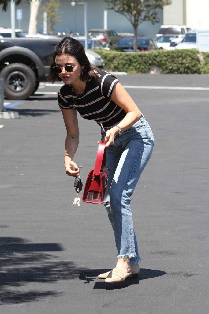 Lucy Hale in a Black Striped Tee