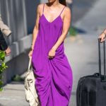 Roselyn Sanchez in a Purple Dress Arrives at Jimmy Kimmel Live in Los Angeles