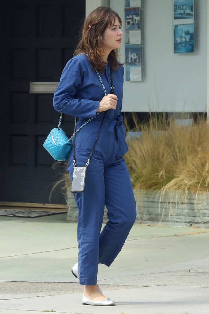 Zooey Deschanel in a Blue Jumpsuit