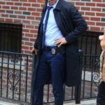 Donnie Wahlberg in a Black Trench Coat on the Set of the Blue Bloods in Sunnyside