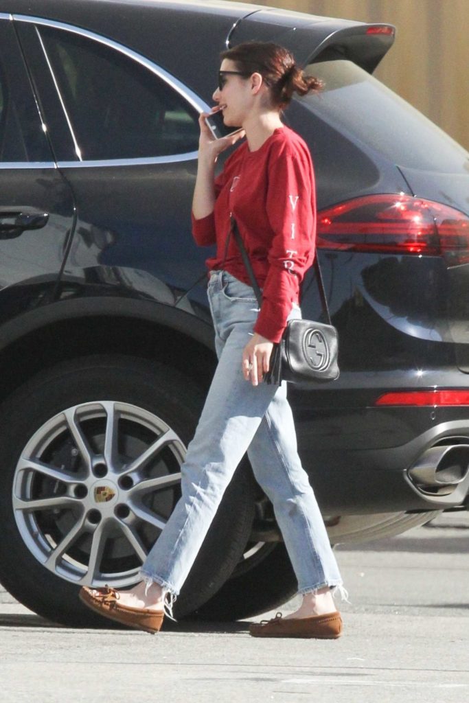 Emma Roberts in a Red Sweatshirt