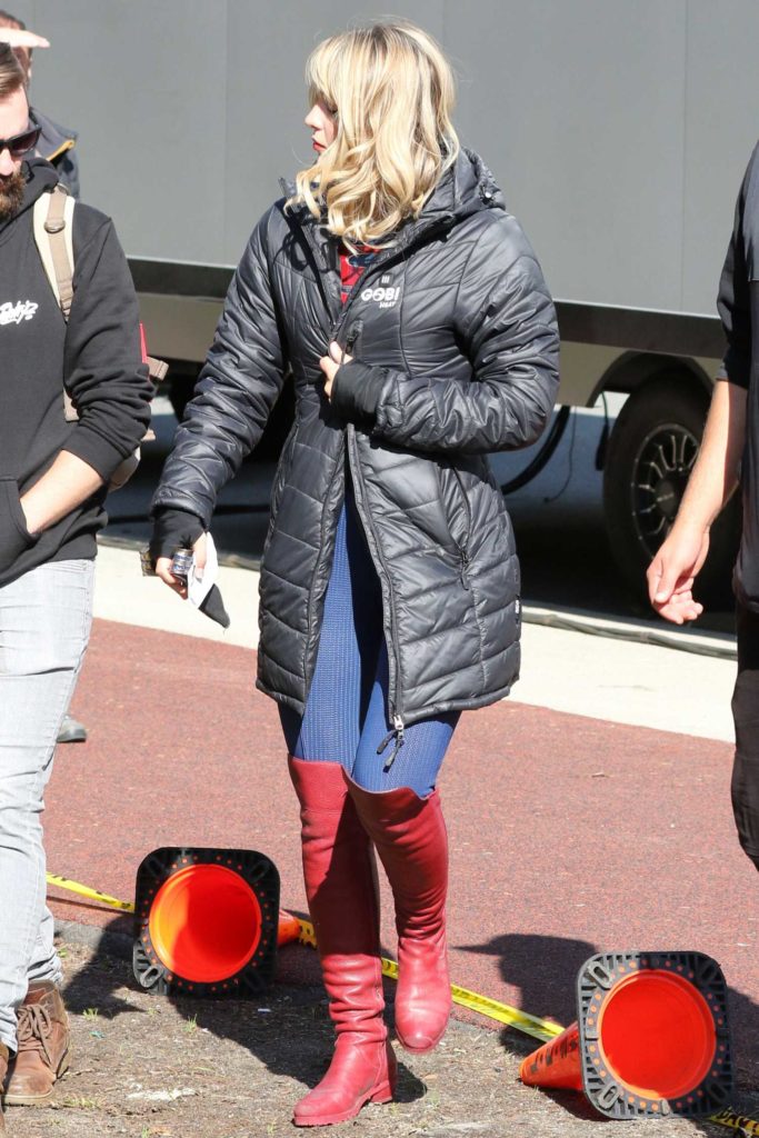 Melissa Benoist in a Black Puffer Jacket