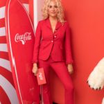 Pixie Lott in a Red Suit Attends Coca-Cola’s Ultimate Photo Booth in London