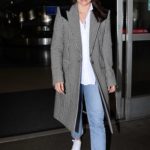 Sophia Bush in a Gray Coat Arrives at LAX Airport in LA
