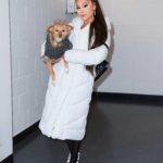Ariana Grande in a White Puffer Coat Backstage at Her Sweetener World Tour Concert in Charlottesville