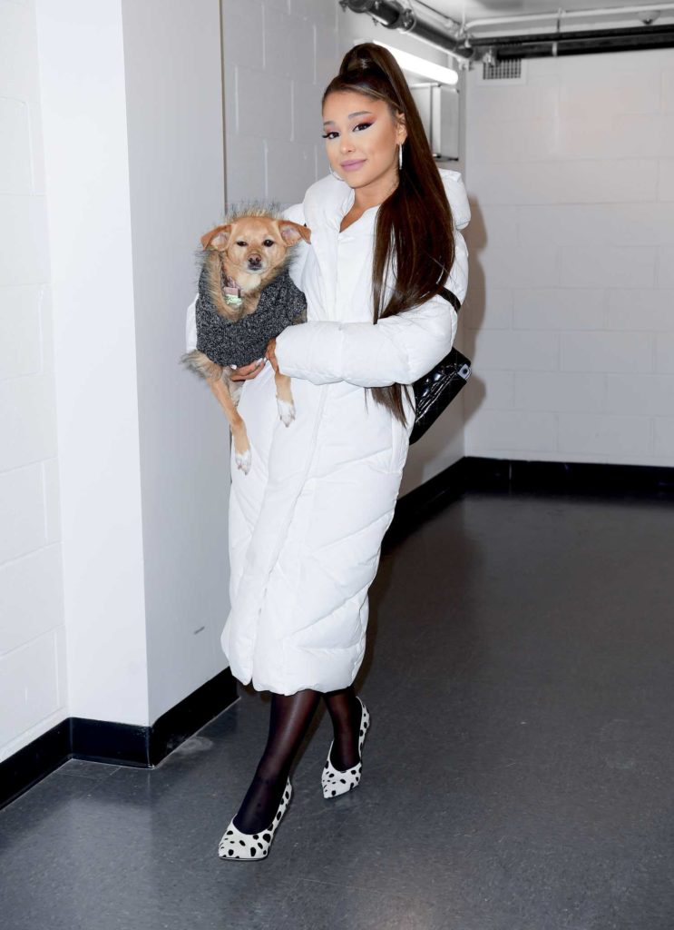 Ariana Grande in a White Puffer Coat