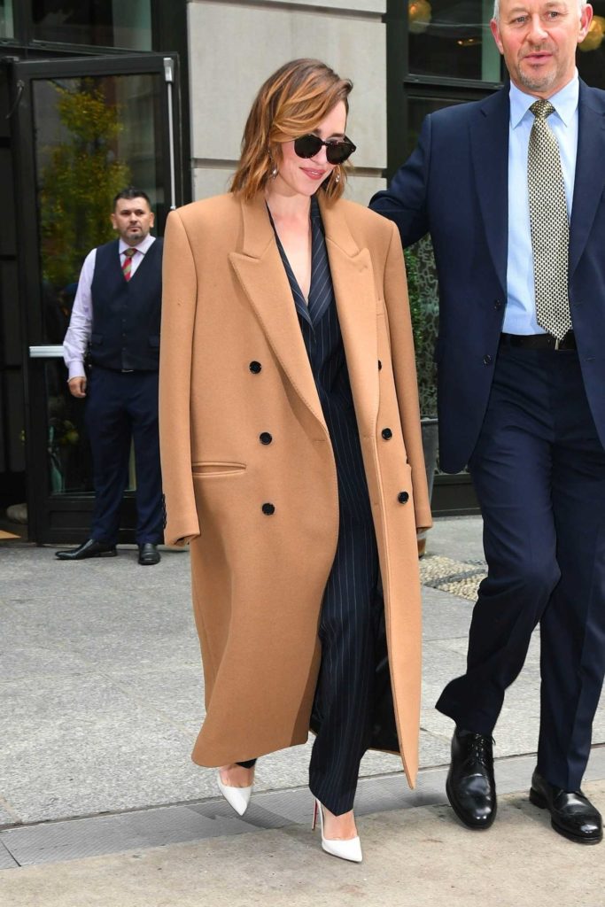 Emilia Clarke in a Beige Coat