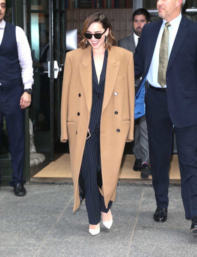 Emilia Clarke in a Beige Coat