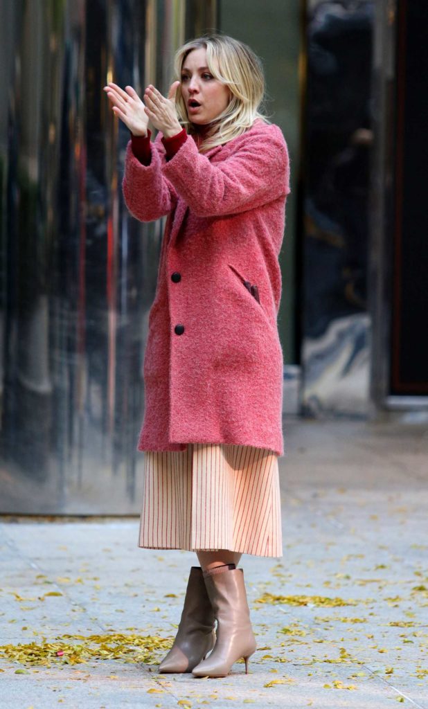 Kaley Cuoco in a Pink Coat