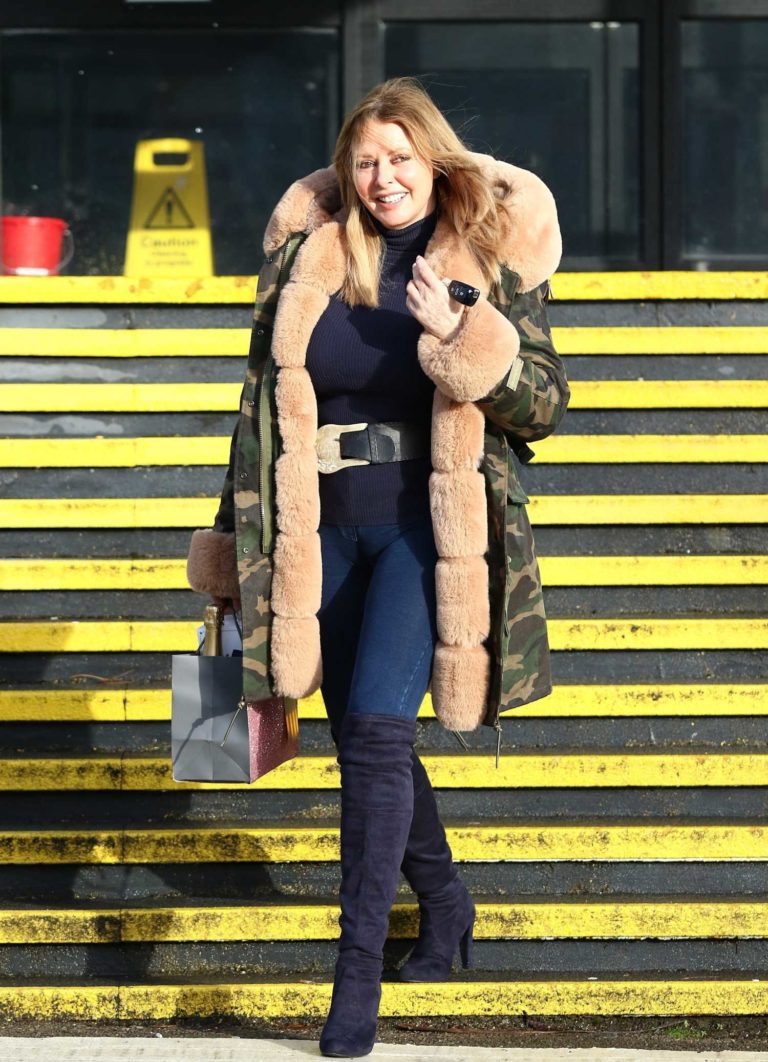 Carol Vorderman in a Camo Parka Leaves the BBC Radio Wales Studios In ...