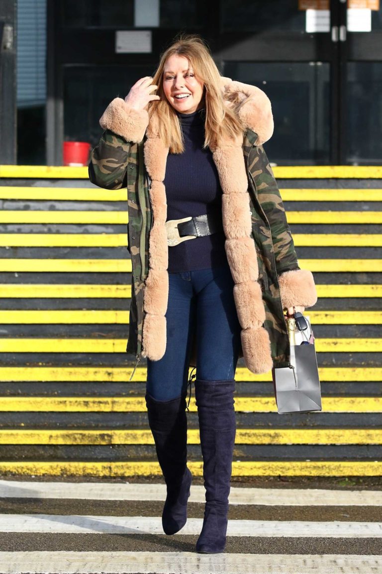 Carol Vorderman in a Camo Parka Leaves the BBC Radio Wales Studios In ...