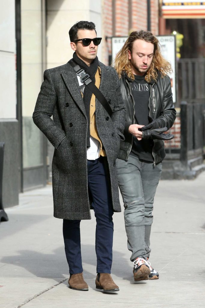 Joe Jonas in a Gray Coat