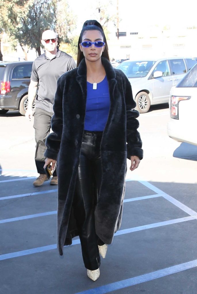 Kim Kardashian in a Black Fur Coat