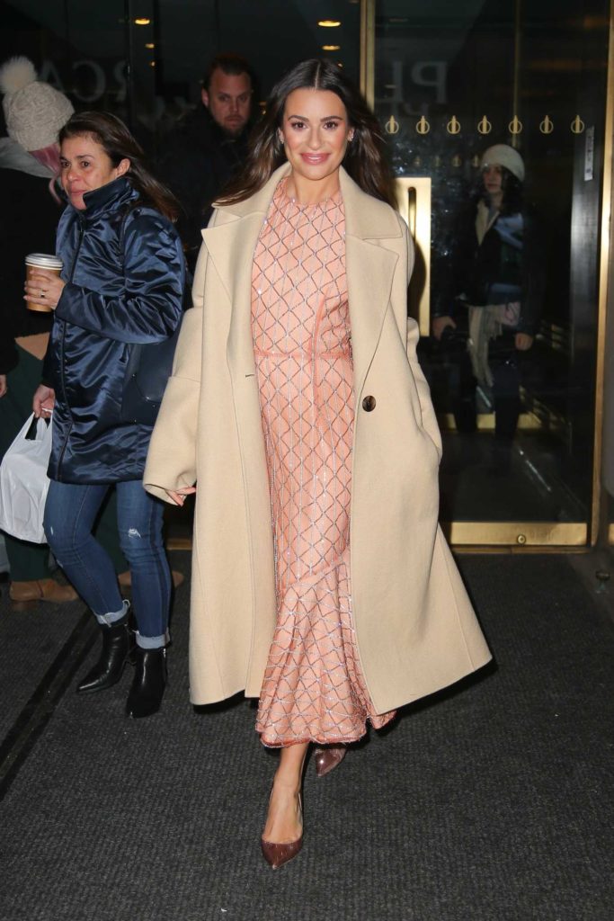 Lea Michele in a Beige Coat