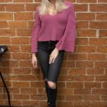 Lindsay Arnold in a Purple Sweater Hosts Meet + Greet at Bomane Salon in Beverly Hills