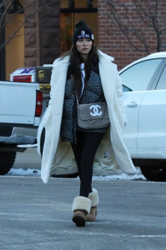 Madison Beer in a White Fur Coat