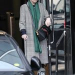 Michelle Trachtenberg in a Gray Checked Trench Coat Goes Shopping in Beverly Hills