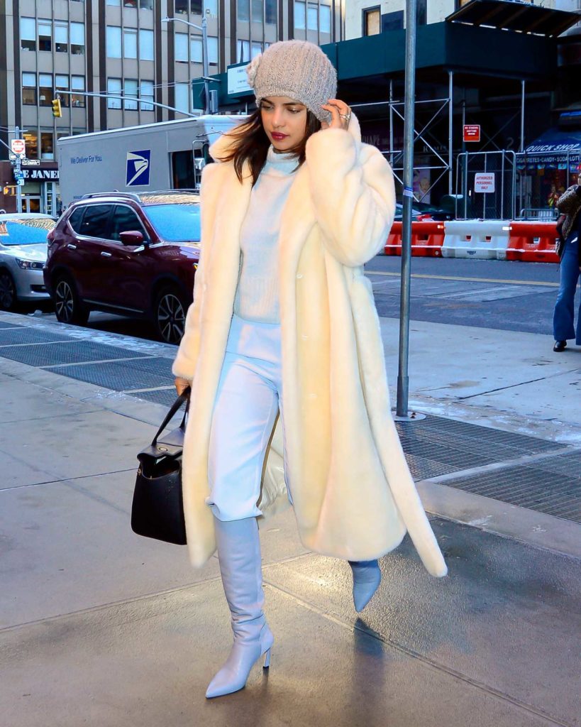 Priyanka Chopra in a White Fur Coat
