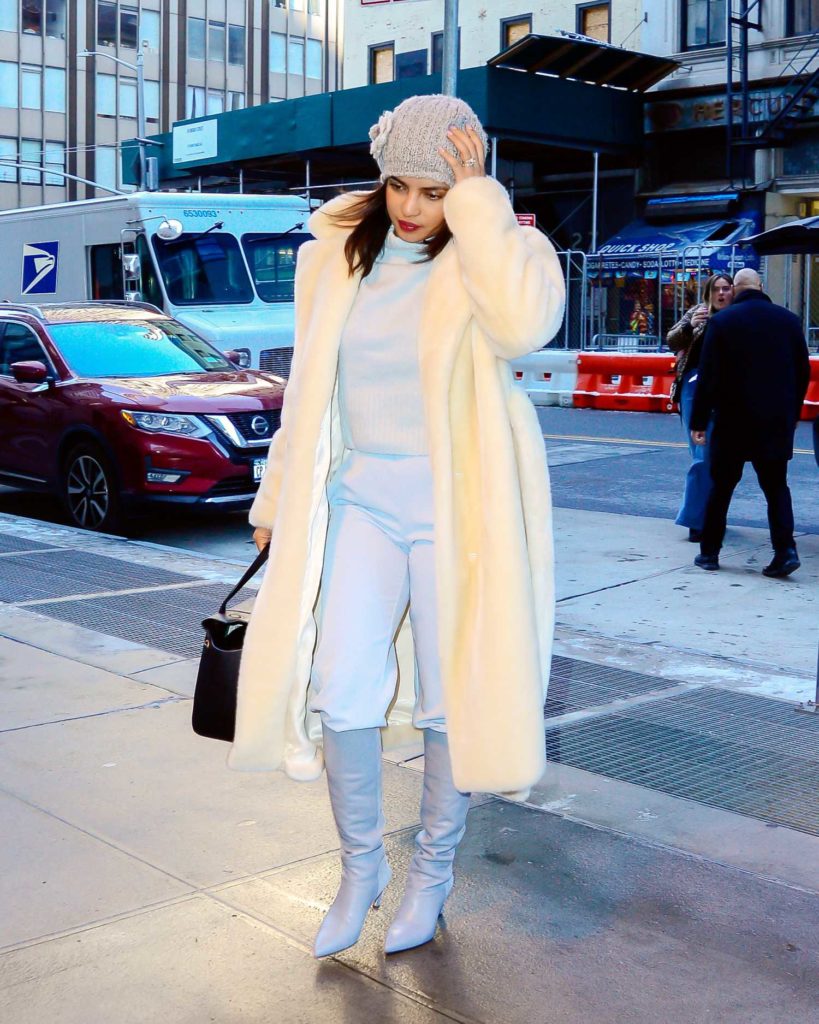 Priyanka Chopra in a White Fur Coat