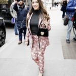 Aly Raisman in a Floral Print Suit Leaves NBC Studios in NYC