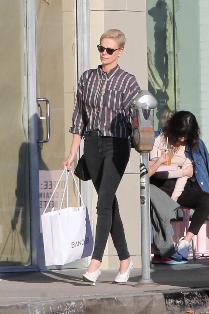 Charlize Theron in a Striped Shirt