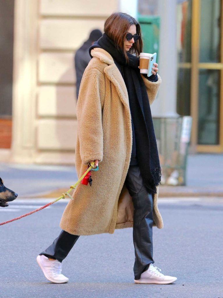 Emily Ratajkowski in a Beige Fur Coat