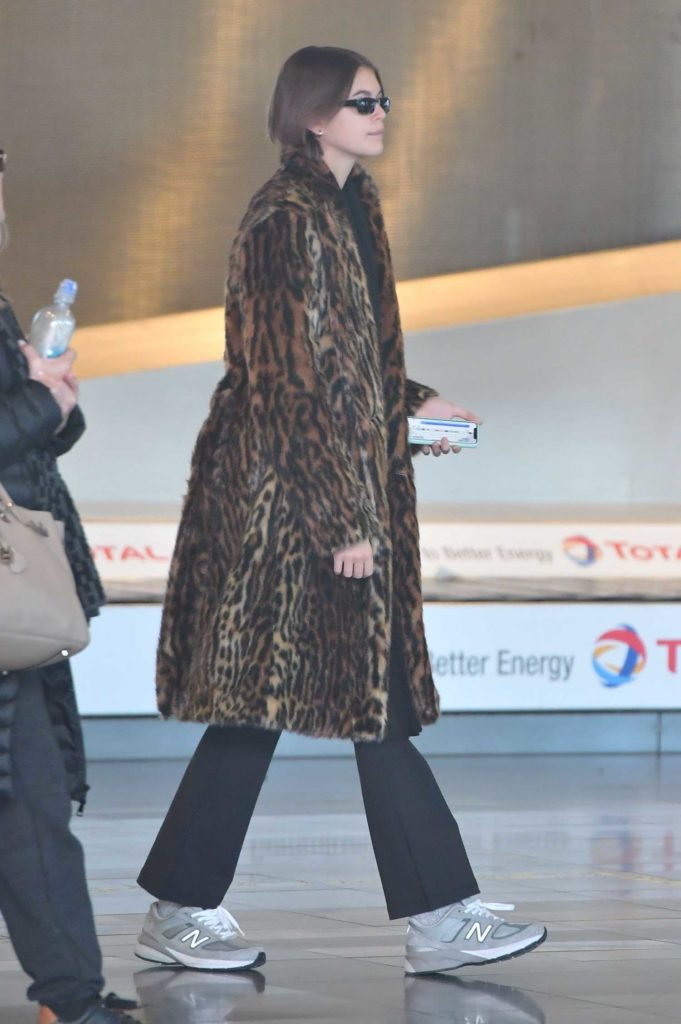 Kaia Gerber in a Leopard Print Fur Coat