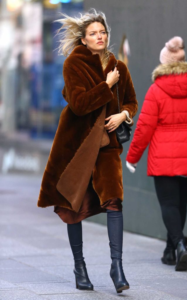 Martha Hunt in a Brown Fur Coat
