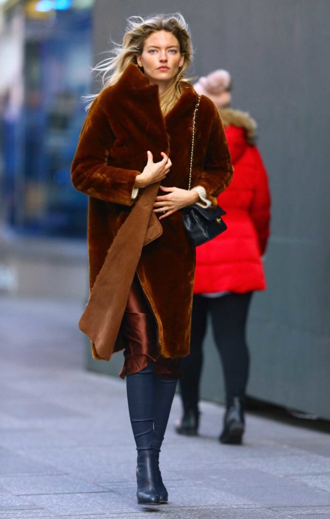 Martha Hunt in a Brown Fur Coat