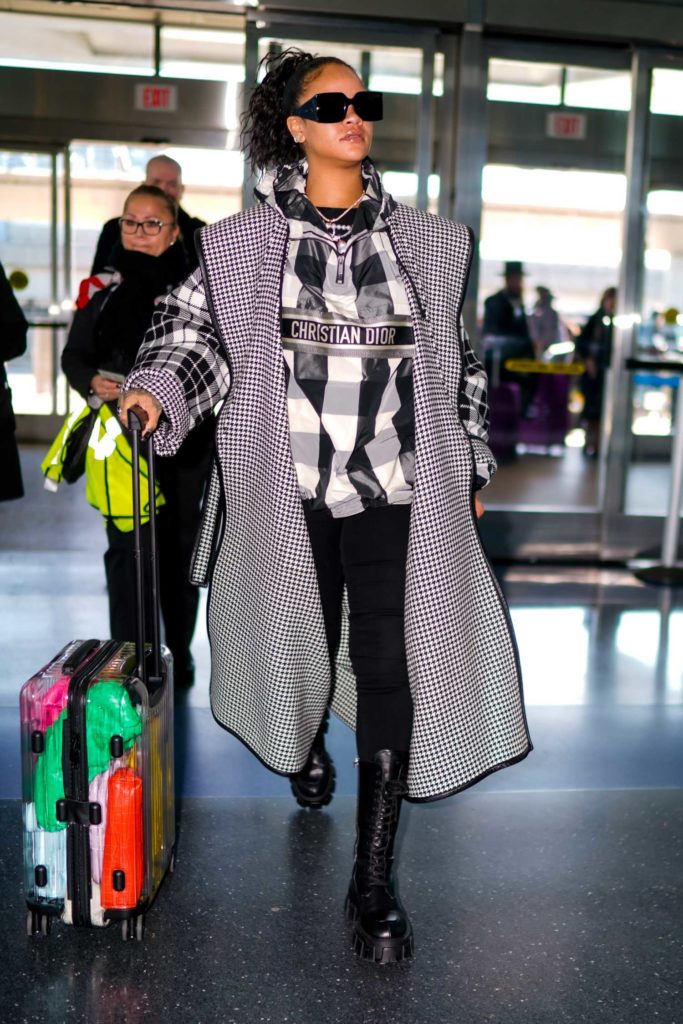 Rihanna in a Plaid Coat