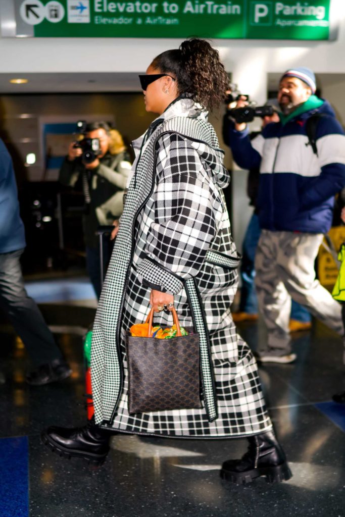 Rihanna in a Plaid Coat