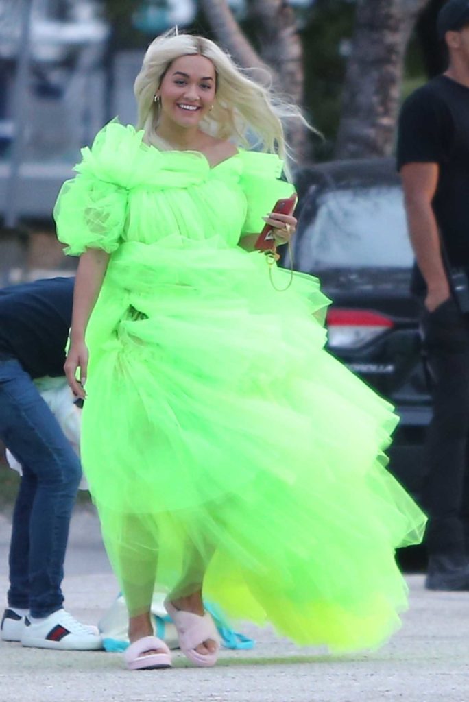 Rita Ora in a Neon Green Dress