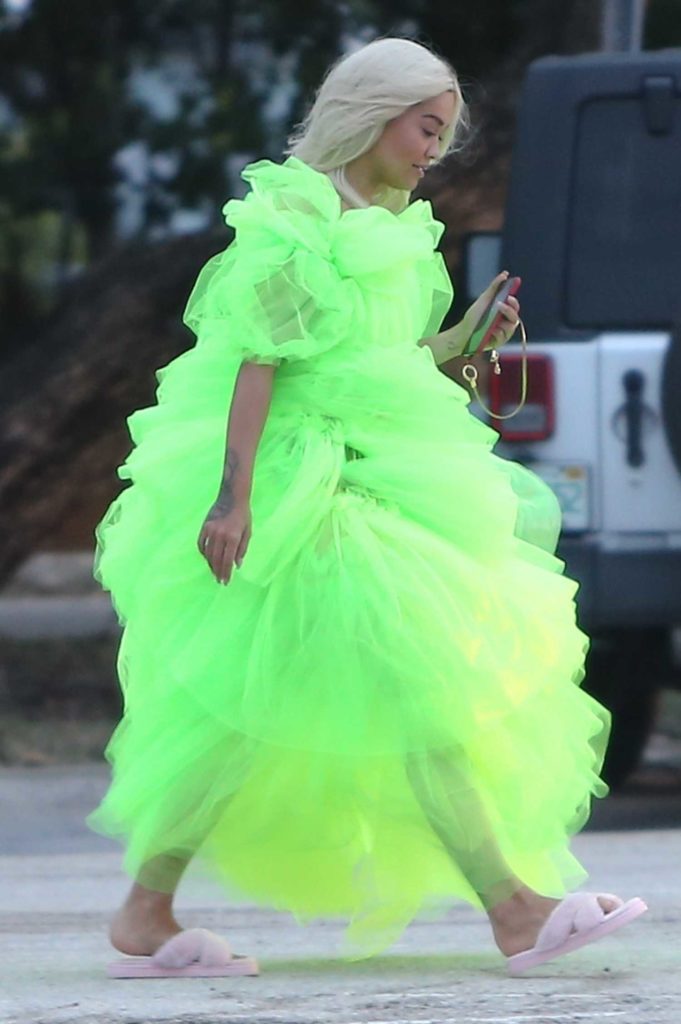 Rita Ora in a Neon Green Dress