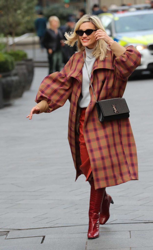 Ashley Roberts in a Plaid Trench Coat