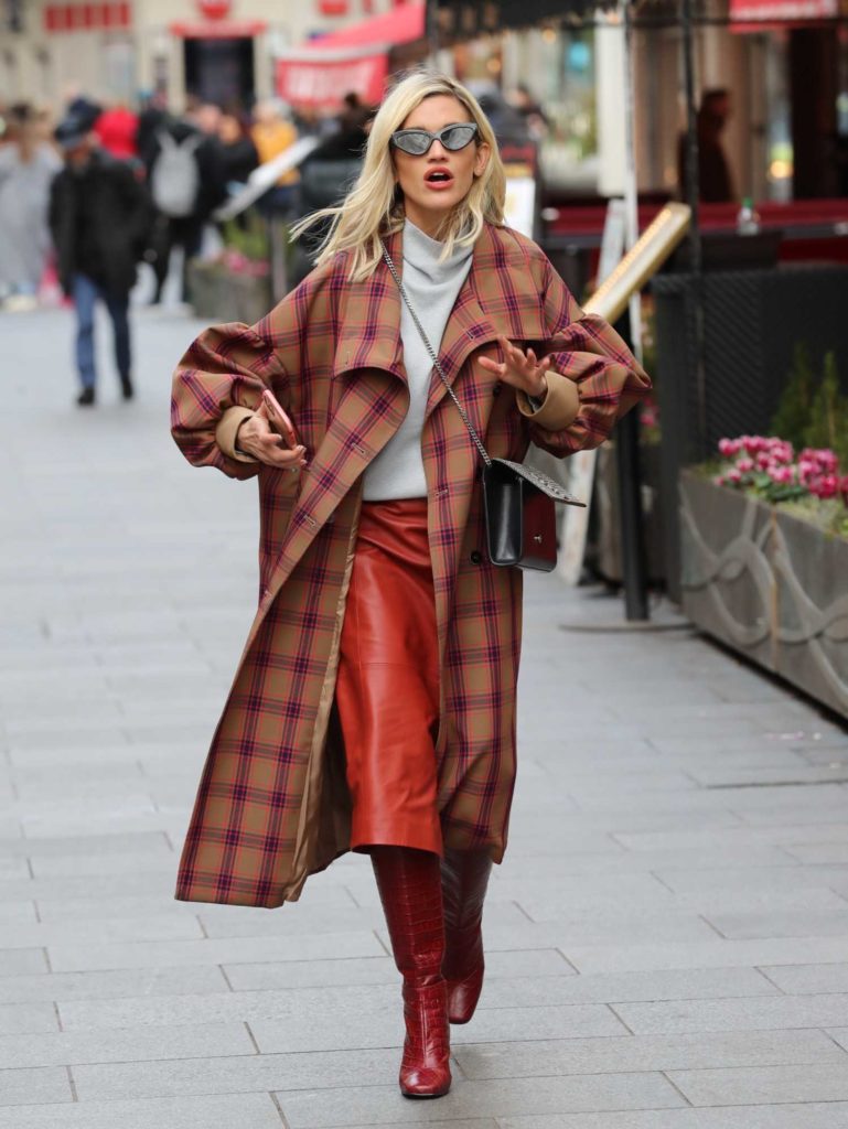 Ashley Roberts in a Plaid Trench Coat