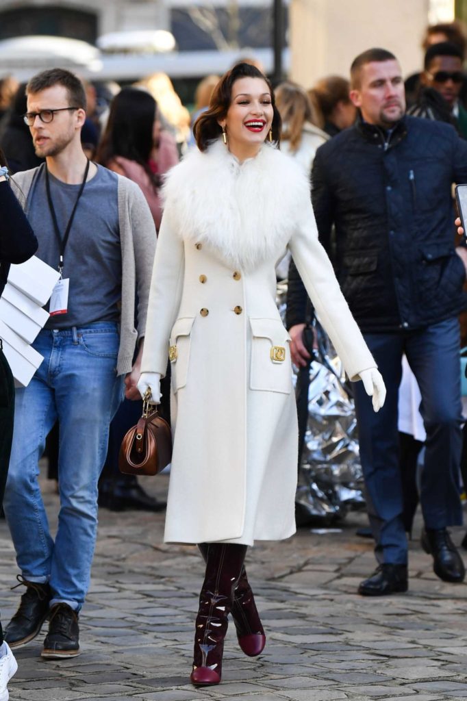 Bella Hadid in a White Coat