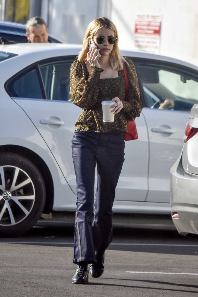 Emma Roberts in a Leopard Print Blouse