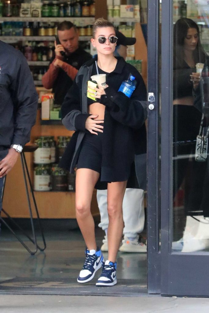Hailey Bieber in a Black Cropped Sweater