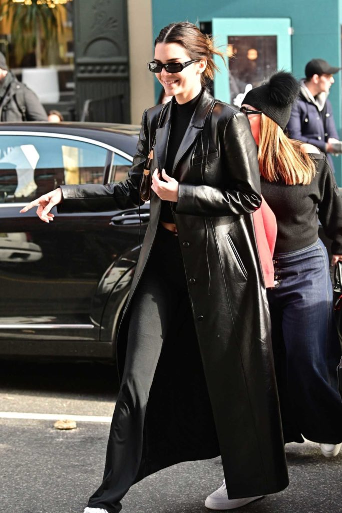 Kendall Jenner in a Black Leather Coat