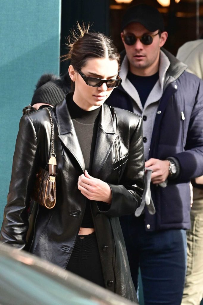Kendall Jenner in a Black Leather Coat