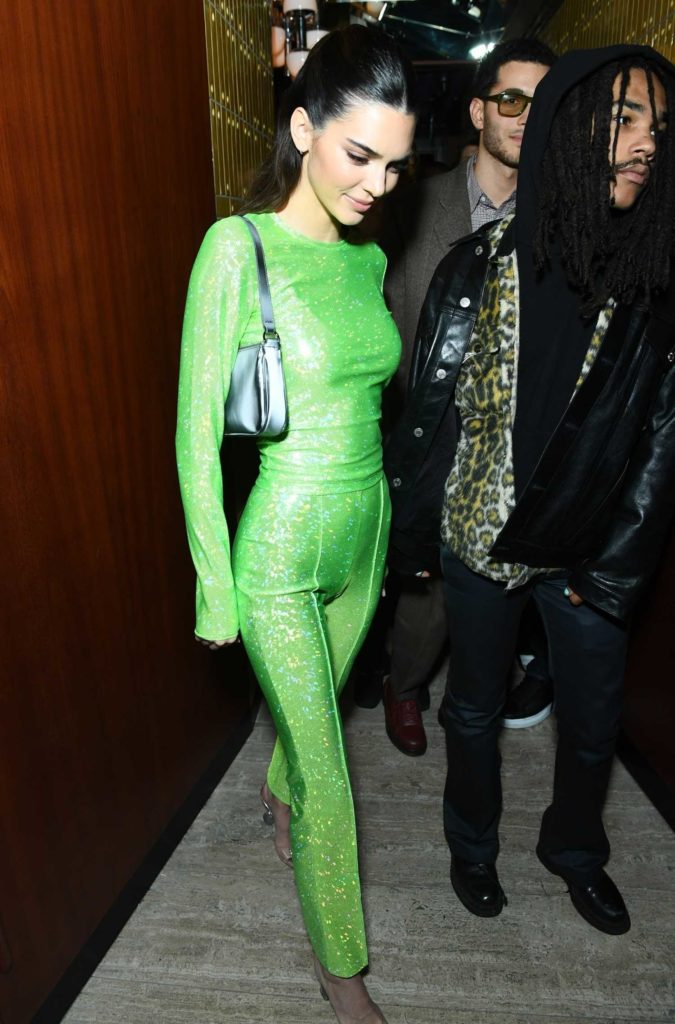 Kendall Jenner in a Neon Green Suit Arrives at 2020 Brit Awards After