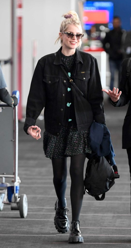 Lucy Boynton in a Black Denim Jacket