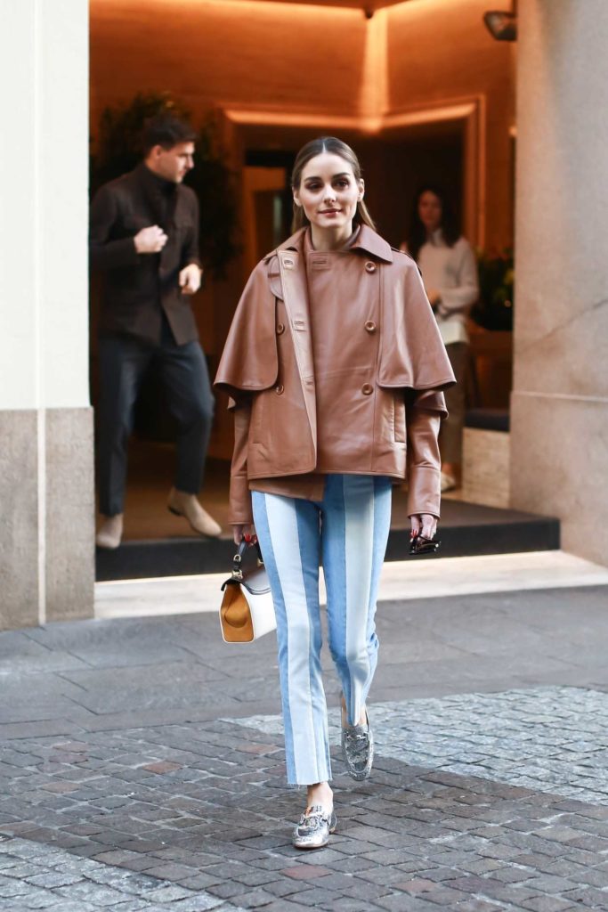 Olivia Palermo in a Brown Leather Jacket