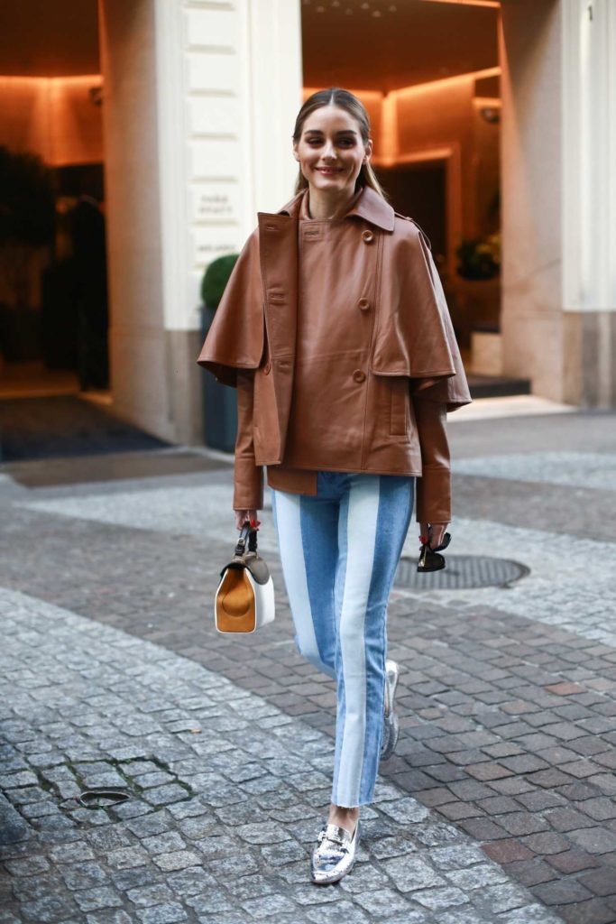 Olivia Palermo in a Brown Leather Jacket