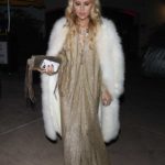 Rachel Zoe in a White Fur Coat Leaves Paris Hilton’s 39th Birthday Party in Los Angeles