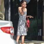 Sarah Hyland in a Gray Summer Dress Leaves Jesse Tyler Ferguson’s Baby Shower in Los Angeles