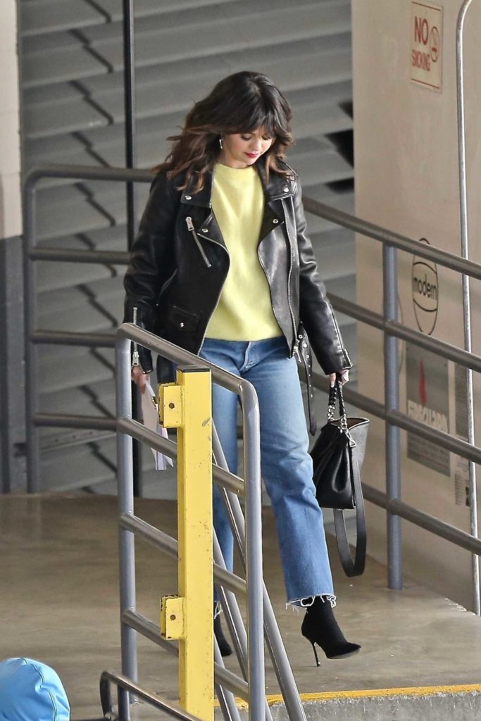 Selena Gomez in a Black Leather Jacket