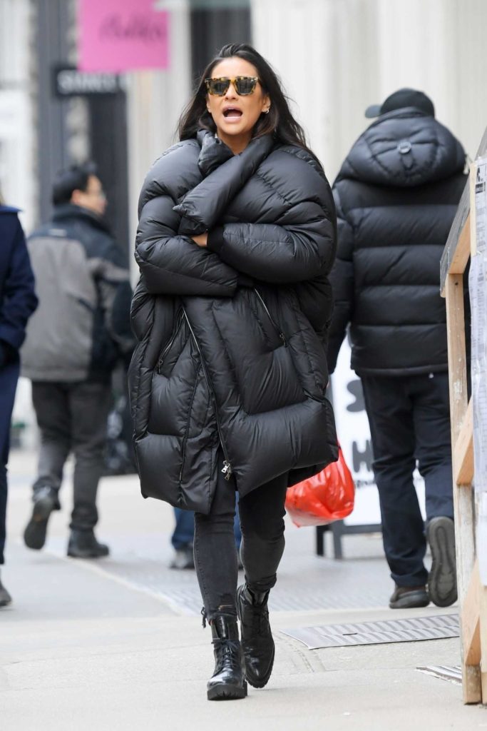 Shay Mitchell in a Black Puffer Coat